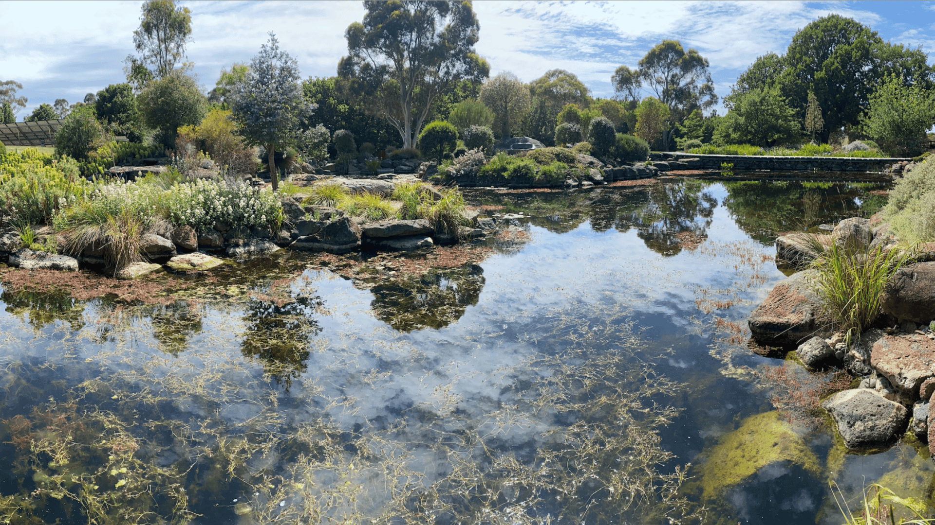 Beautiful gardens and waterway at a private estate in Clarkefield, Victoria